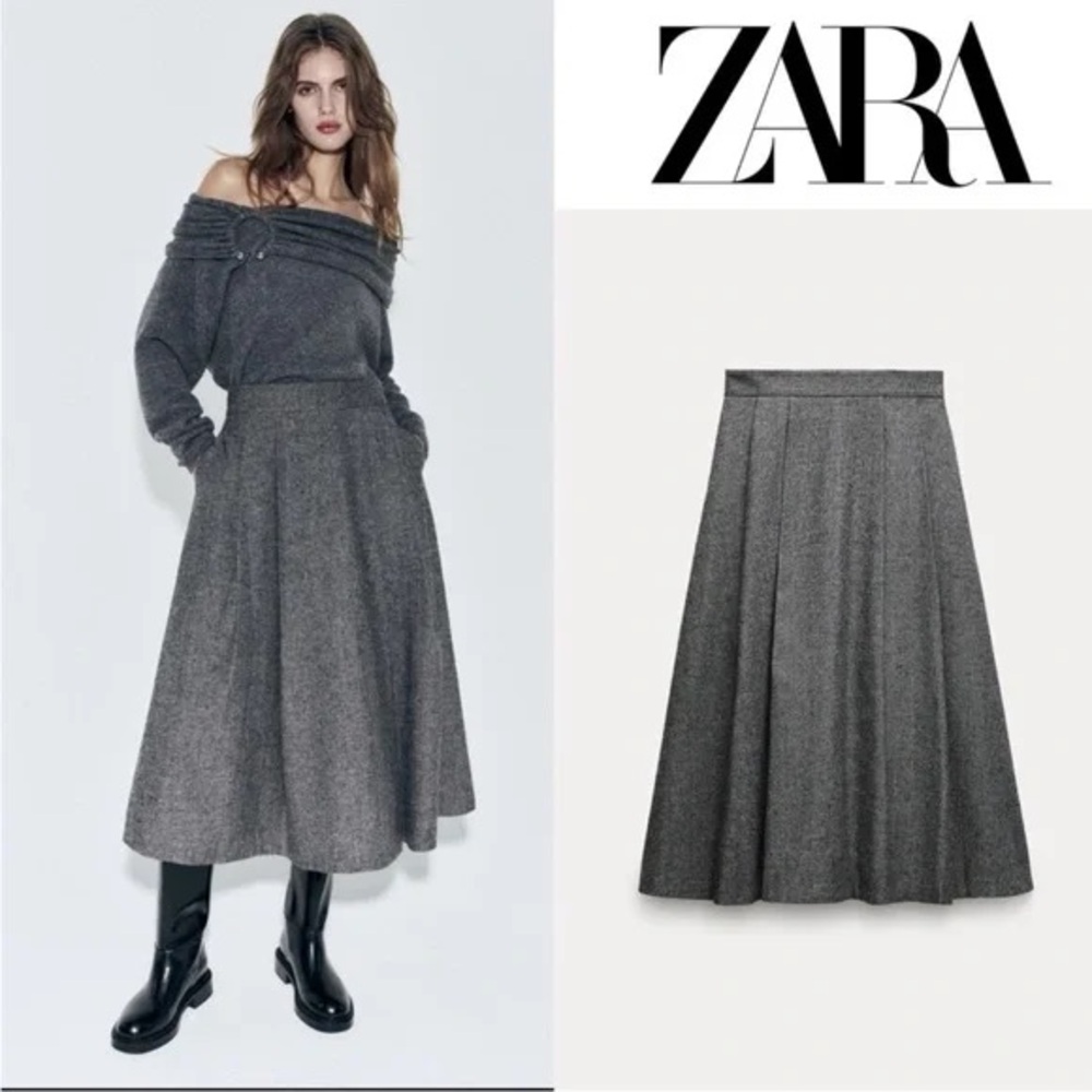 Zara Gray Midi Skirt